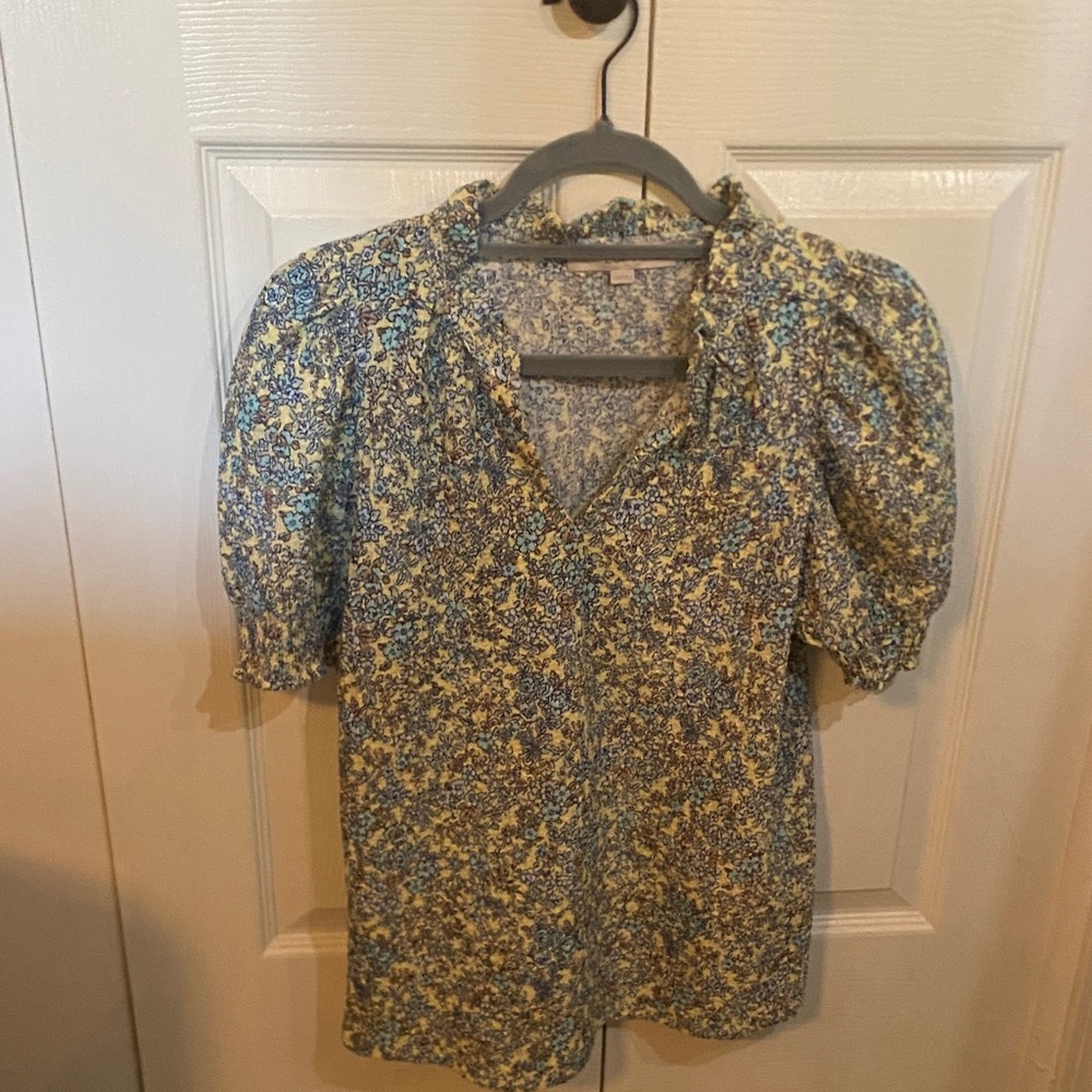 Loft Blue And Yellow Patterned Top - image 1